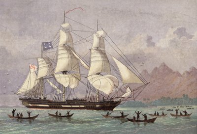 La nave missionaria Duff arriva a Otaheite da English School