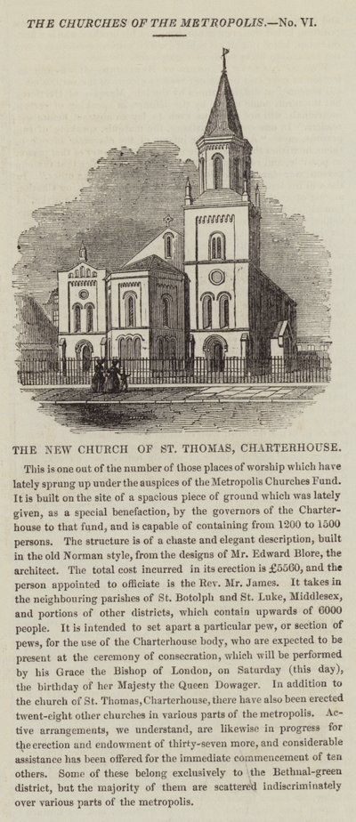 La Nuova Chiesa di San Tommaso, Charterhouse (incisione) da English School