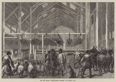 Il nuovo mercato del bestiame estero, Deptford, il capannone centrale (incisione) da English School