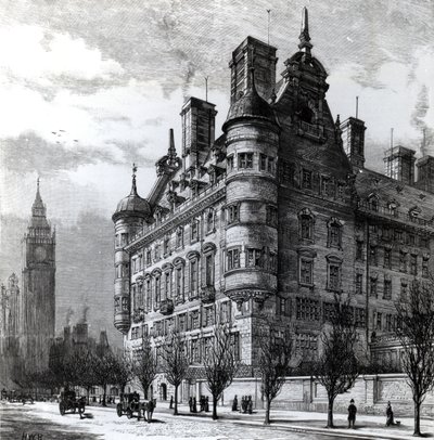 I nuovi uffici di polizia sul Victoria Embankment, inciso da H.W.B., pubblicato in 
