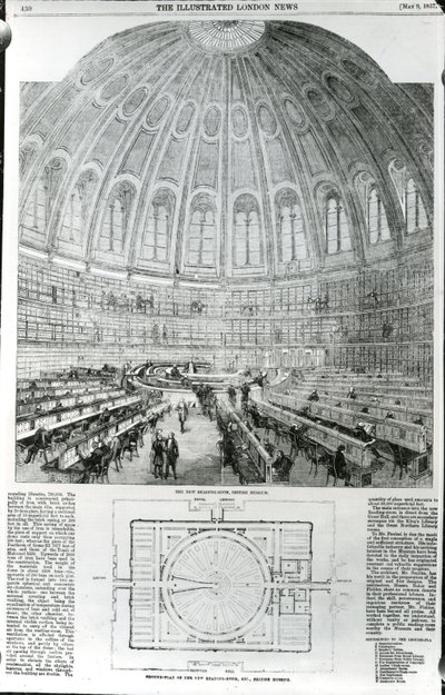 La nuova sala di lettura, British Museum, pubblicata in The Illustrated London News, 9 maggio 1857 da English School