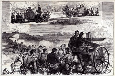 I cannoni Nordenfeldt ad Aldershott, da Illustrated London News, settembre 1885 da English School
