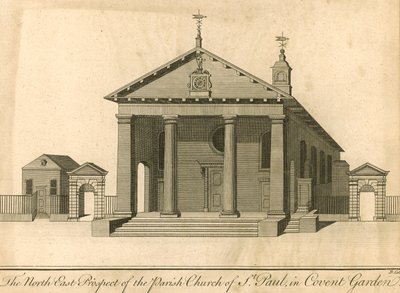 La prospettiva nord-est della chiesa parrocchiale di St Paul a Covent Garden, Londra da English School