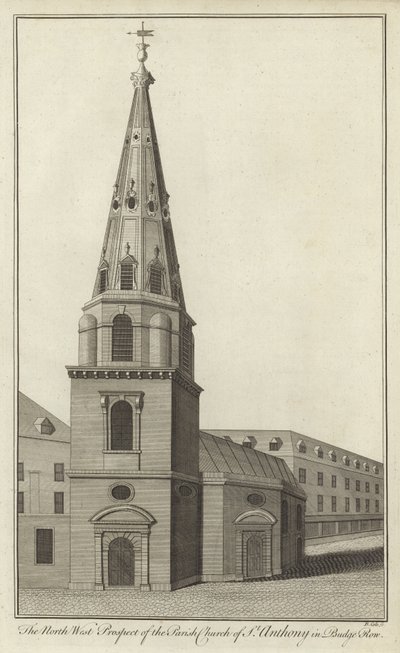 Prospetto nord-ovest della Chiesa parrocchiale di St Anthony in Budge Row, Londra da English School