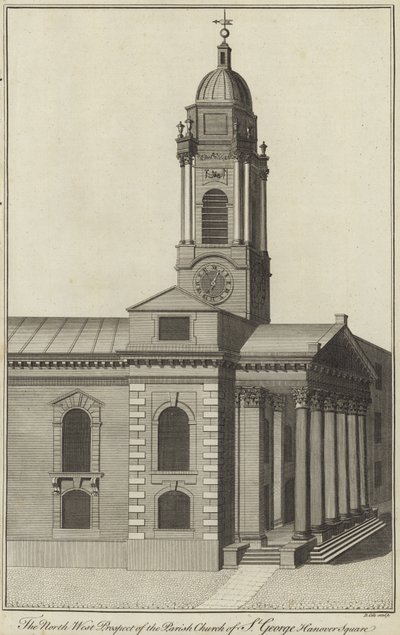 Prospetto nord-ovest della Chiesa parrocchiale di St George, Hanover Square, Londra da English School