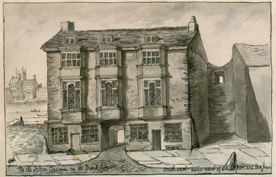 La vecchia taverna Falcon sulla riva, come appariva nel 1805 da English School