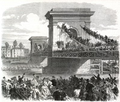 La gara di canottaggio Oxford e Cambridge, scena al ponte di Hammersmith da English School
