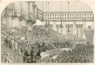 Il Congresso della Pace a Exeter Hall, Sir David Brewster, il presidente, legge il discorso inaugurale da English School