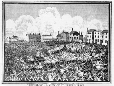 Il massacro di Peterloo, una veduta di St. Peters Place da English School