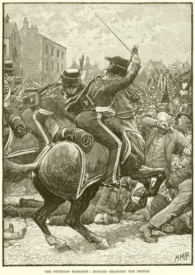 Il massacro di Peterloo: gli ussari che caricano il popolo da English School