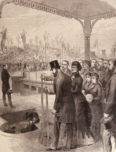 Il Principe di Galles inaugura i nuovi North Docks a Liverpool, da The Illustrated London News, 17 settembre 1881 da English School