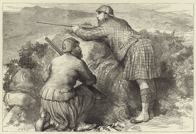 Il Principe di Galles che caccia galli cedroni nelle Highlands da English School