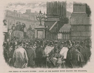 Malattia del Principe di Galles: Folla alla Mansion House che legge i bollettini da English School