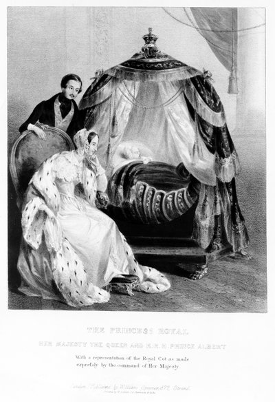 La Principessa Reale, Sua Maestà la Regina e SAR il Principe Alberto, con la culla reale, c.1840 da English School