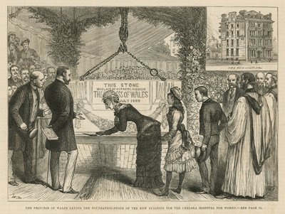 La Principessa del Galles che posa la prima pietra del nuovo edificio per il Chelsea Hospital for Women da English School