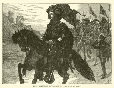 La Cavalcata Protestante in Cammino verso Berna (incisione) da English School