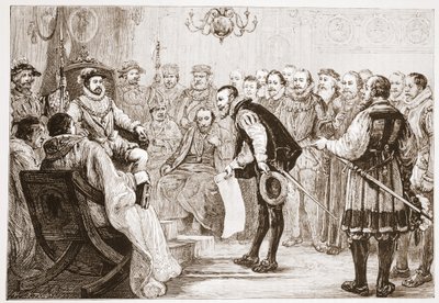 I principi protestanti che presentano la loro confessione a Carlo, illustrazione da La storia del protestantesimo di James Aitken Wylie, pub. 1878 da English School