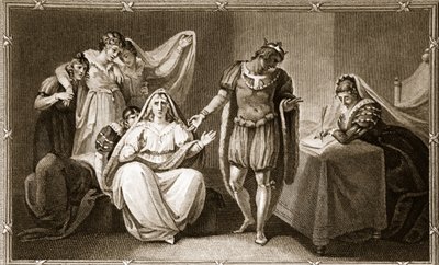 La regina vedova si mette sotto la protezione di Riccardo III con le sue figlie, illustrazione da La storia d