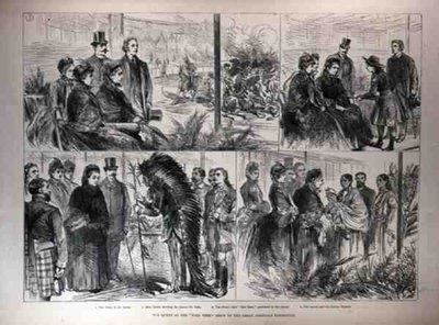 La Regina allo spettacolo del selvaggio West della Grande Esposizione Americana, da The Illustrated London News, 21 maggio 1887 da English School