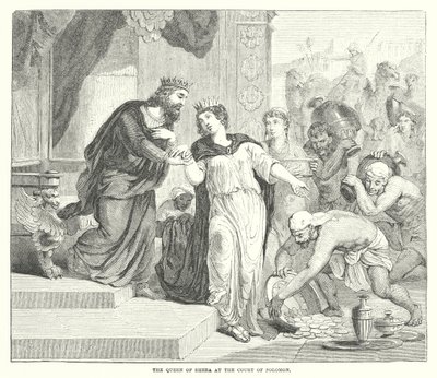 La regina di Saba alla corte di Salomone (incisione) da English School