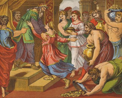La regina di Saba porta doni a Salomone da English School