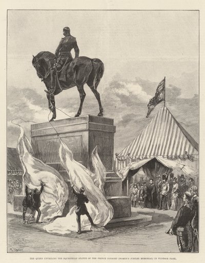 La Regina svela la Statua Equestre del Principe Consorte (Memoriale del Giubileo delle Donne) nel Windsor Park (incisione) da English School