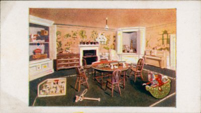 La casa delle bambole della regina: Asilo nido (litografia a colori) da English School
