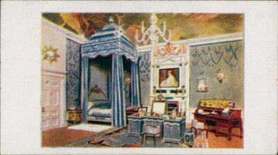 La casa delle bambole della Regina: La camera da letto della regina II (litografia a colori) da English School