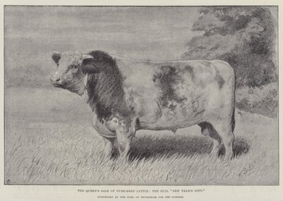 La vendita della Regina di bovini di razza pura, il toro "Dono di Capodanno," acquistato dal Conte di Feversham per 1000 Ghinee (litografia) da English School