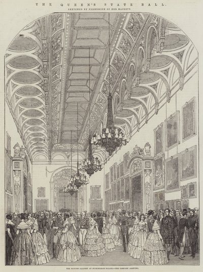 Il ballo di stato della Regina, la galleria dei quadri a Buckingham Palace, l