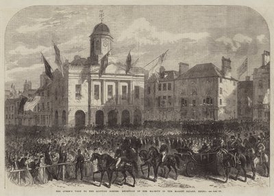 La visita della Regina al confine scozzese, accoglienza di Sua Maestà nella piazza del mercato, Kelso da English School