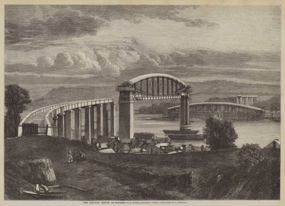 Il ponte ferroviario a Saltash, I K Brunel, ingegnere (incisione) da English School