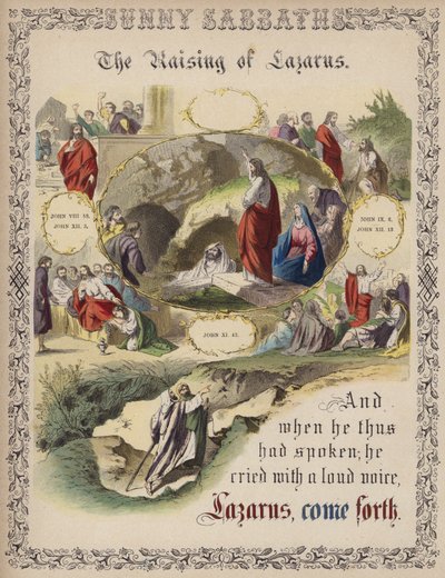 La Resurrezione di Lazzaro (incisione colorata) da English School