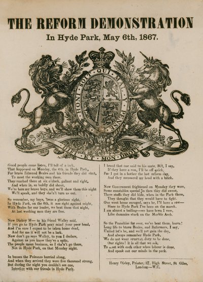 La Dimostrazione della Riforma a Hyde Park, 6 maggio 1867 da English School