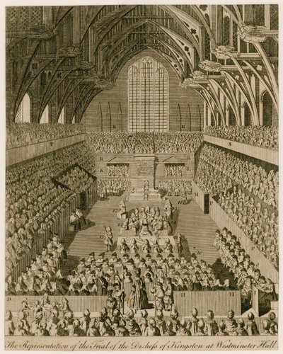 La rappresentazione del processo della Duchessa di Kingston alla Westminster Hall da English School