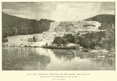 Le terrazze e le sorgenti calde di Rotomahana, Nuova Zelanda, distrutte da un terremoto il 10 giugno 1886 da English School