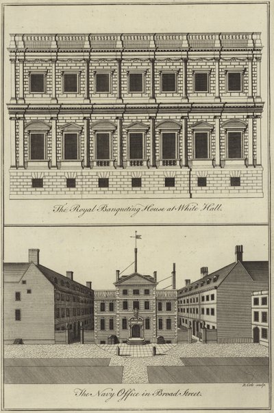 Royal Banqueting House a Whitehall e Navy Office in Broad Street, Londra da English School