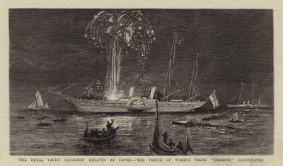 La regata del Royal Yacht Squadron a Cowes, lo yacht del principe di Galles "Osborne" illuminato da English School