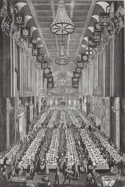 Il banchetto reale alla Guildhall il 9 novembre 1837 da English School