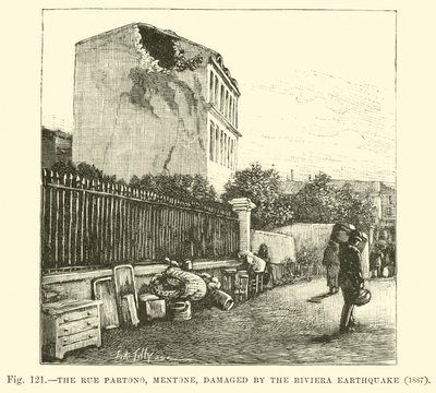 La Rue Partono, Mentone, danneggiata dal terremoto della Riviera, 1887 da English School
