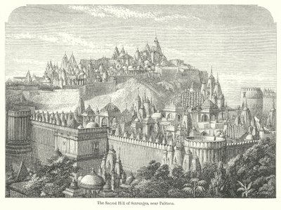 La collina sacra di Sutrunjya, vicino a Palitana (incisione) da English School