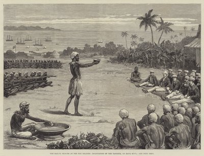I principi marinai alle isole Fiji, incantesimo della Yangona, o ciotola di Kava (incisione) da English School