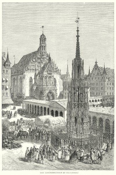 Gli Schonebrunnen a Norimberga (incisione) da English School
