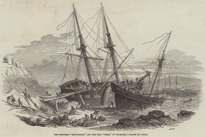 La goletta "Providence," e il brigantino "Hero," a Plymouth (incisione) da English School