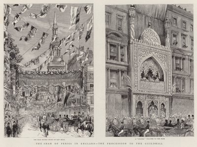 Lo Scià di Persia in Inghilterra, la Processione verso la Guildhall (incisione) da English School