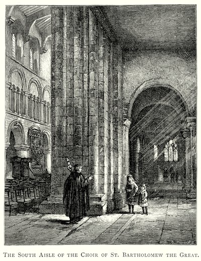 La navata meridionale del coro di San Bartolomeo il Grande (incisione) da English School