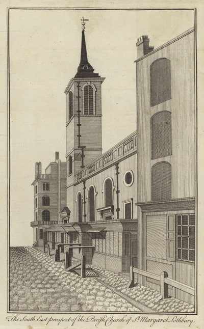 Prospetto sud-est della chiesa parrocchiale di St Margaret Lothbury, Londra da English School