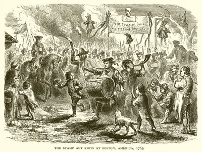 Rivolte contro lo Stamp Act a Boston, America, 1765 da English School