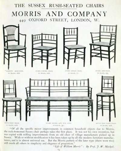 Le Sedie con Seduta in Giunco del Sussex, realizzate da Morris and Company da English School