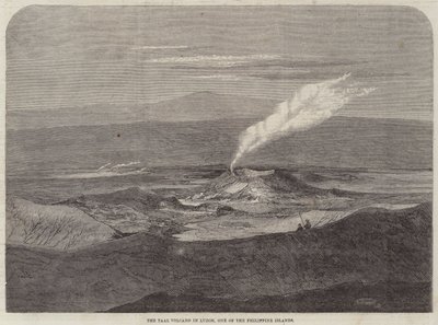 Il vulcano Taal a Luzon, una delle isole Filippine (incisione) da English School